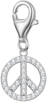 GLANZSTÜCKE MÜNCHEN Damen Charm 925/- Sterling Silber | rhodiniert, Zirkonia, weiß, Peace