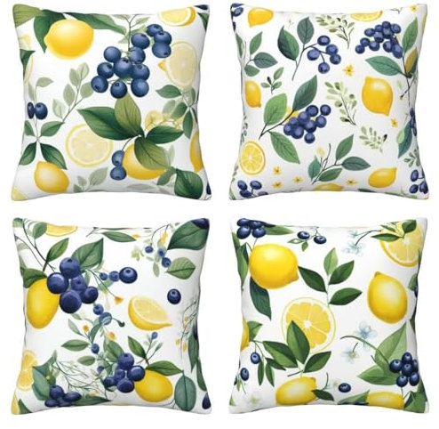 Kissenbezug 30x30 4er Set Leinen Kissenbezüge Zitrone Dekorative Sofakissen Zierkissen Pflanzen Couchkissen Outdoor Kissen Zierkissenbezüge Deko Kissen für Sofa Schlafzimmer Wohnzimmer Balkon -LI274