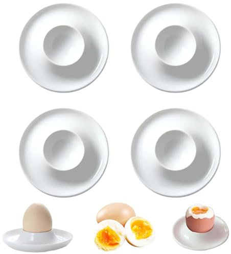 NHQZ 4 Stück Eierbecher Weiß, Weiss Kunststoff Eierständer mit Ablage, Frühstück Eierhalter Set, Stapelbar, Kunststoff, Rund