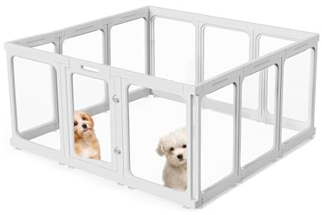 autozen 12X Welpenlaufstall, 60cm hoch Hundetoilette Wohnung aus Acryl transparenter Faltbarer Hundeauslauf mit Tür rutschfestes Hundegitter Wohnung für Hunde, Katzen, Kaninchen, Kleintiere, weiß