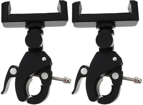 Fahrrad Handyhalterung Telefonclip mit Schraubclip für Smartphone Schwarz | 2 Stück, Kunststoff und Metall, Stabile Fixierung, Multiwinkel, für Fahrrad und Stativ