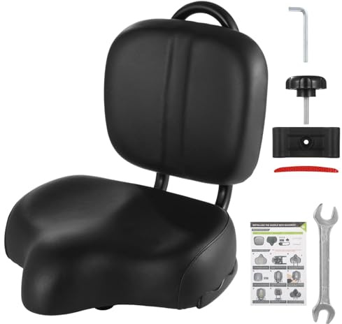 Packool Bicycle Seat with Backrest, Extra-Large Comfort Bike Cushion, Soft Memory Foam PU Pad, Universal Fit for Tricycle Mountain E-Bike, Includes Installation Tools