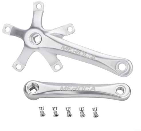 NexRen Fahrrad-Kurbelgarnitur, 170 mm Länge, 130 mm Aluminium-Kurbeln für Mountainbike, CNC-gefräste Legierung Design (Silber)