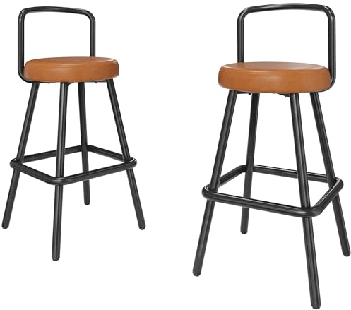 SEEDWAVE Barhocker 2er Set – Polsterhocker mit PU-Ledersitz, schwarzer Metallrahmen, Vintage Industrie-Stil, bis 150kg belastbar (Braun und Schwarz)