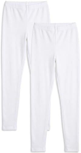 ZRWASKA® 2 Pack Ladies Leggings for Women UK Multipack, Non See Through Plain Stretchy Soft Ankle Length Leggings with Elasticated Waist Gym or Casual Wear Trousers, White Size Medium