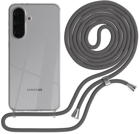 EAZY CASE Handykette kompatibel mit Galaxy A37 Handyhülle mit Umhängeband, Handykordel mit Schutzhülle, Silikonhülle, Hülle mit Band, Stylische Kette für Smartphones, Anthrazit