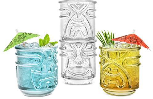 Final Touch TIKI Stapelbar TUMBLERS Glas Cocktailgläser CLEAR Klar 355ml Hawaiian Themed 4 Stück - TK5303