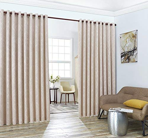 LinenZone Evelyn, Wand-zu-Wand extra breite geprägte Verdunkelungsvorhänge mit Ösen und 2 Seil-Raffbändern, ideal für Fensterdekoration oder Raumteiler (2 Paneele 274,3 cm B x L, elfenbeinfarben)