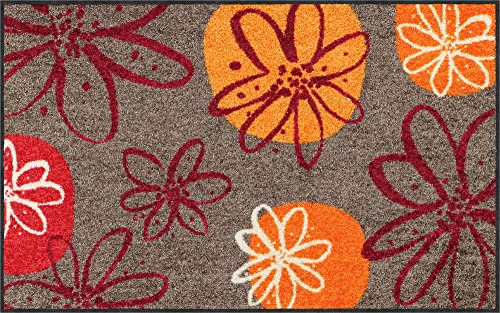 Erwin Müller Fußmatte Koblenz, Schmutzfangmatte, Fußabtreter rutschhemmend, Blumenmotiv braun/rot Größe 80x150 cm - robust, langlebig, pflegeleicht, für Fußbodenheizung geeignet