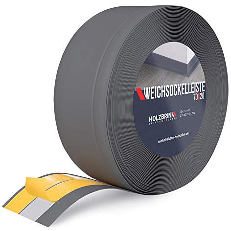 HOLZBRINK Weichsockelleiste selbstklebend PVC 70x20mm, 10 m | Winkelleiste selbstklebend für Kantenschutz | Sockelleiste Ecken PVC | Farbe: Graphitgrau