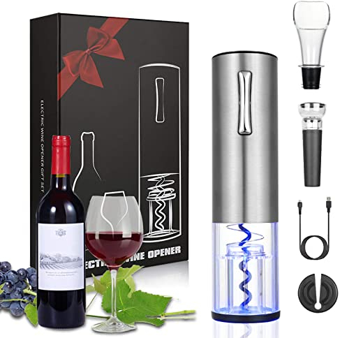 Anpro Electric Wine Opener, Rechargeable Corkscrew with USB Charging line,Pourer, Foil Cutter, Vacuum Pumping Stopper