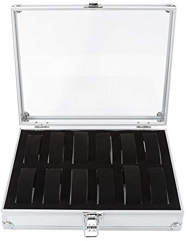 Brrnoo Uhrenbox, 1 Stück 6/12 Raster Slots Neue Aluminium Rechteck Uhr Schmuck Display Aufbewahrungsbox Organizer zum Sammeln von Uhren oder Schmuck(12 Steckplätze)