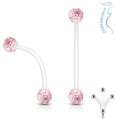 PiercedOff Piercing nombril de grossesse avec deux boules à paillettes (Rouge)