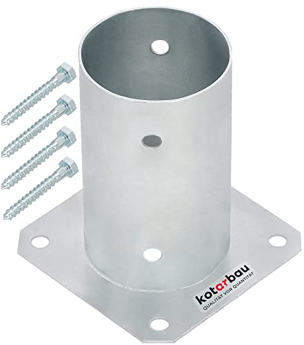 KOTARBAU® Aufschraubhülse Rund Ø 80 mm für Rundholzpfosten Bodenhülse Rund Pfostenträger Rund Zaunträger Hülse Feuerverzinkt Bodenplatte Anker