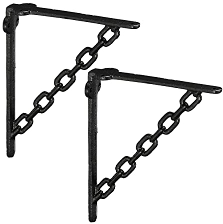 Relaxdays Regalwinkel Gusseisen, 2er Set, Antik, Vintage Regalträger, Ketten-Motiv, Wandhalter für Regalboden, schwarz