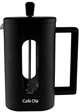 Café Olé BVP-06F 2 Cup (600ml) Plastic Cafetière French Press Coffee Maker, Black, Square Design, 600 milliliters