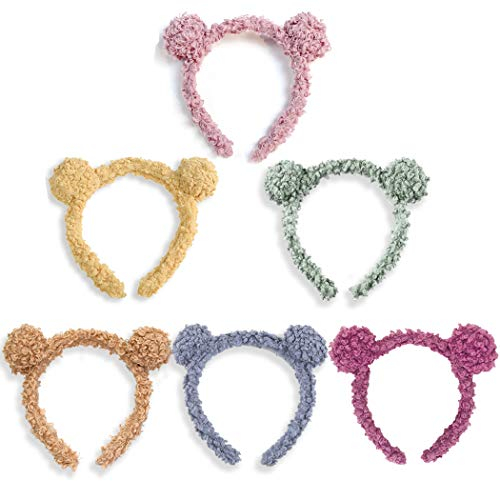 She's Shining Niedliches Fleece-Stirnband für Damen, Bärenohren, Haarreifen für Make-up, Waschen, Gesicht, Spa, Dusche, Schönheit, Hautpflege, 6 Stück