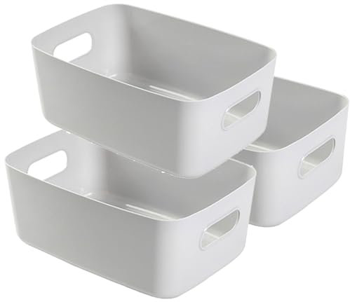 Scatole di immagazzinaggio, scatola rettangolare, set di 3 cestini da studio in plastica organizzatore per cucina, casa, bagno, 20,5 x 14,5 x 7,5 cm