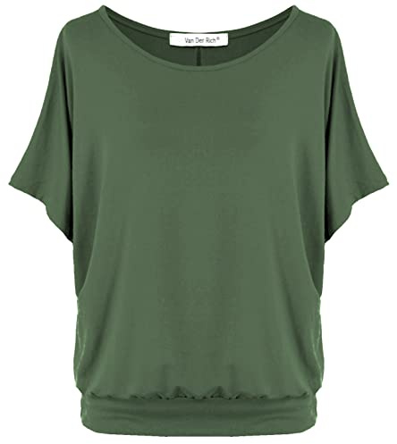 Batwing Toppar för kvinnor – överdimensionerad vardaglig t-shirt med randig midja, Khaki, L
