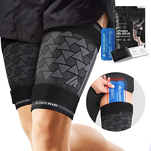 Always Ready, manchon de soutien de compression de cuisse (2 par paquet) avec pack de gel chaud et froid pour ischio-jambiers et quadriceps, hommes et femmes, compression (S)