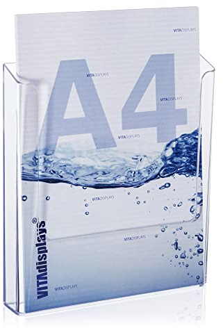 VITAdisplays 10 Stk. DIN A4 Wandprospekthalter, transparenter Flyerhalter zur Wandmontage, Wand-Prospekthalter für DIN A4 Prospekte, Prospekthalter als Wandhalter für Flyer und Kataloge
