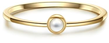 GLANZSTÜCKE MÜNCHEN Damen Ring 925/- Sterling Silber gelbgold | gelbvergoldet 14 Karat, Solitärring, Perlmutt, weiß, Inlay