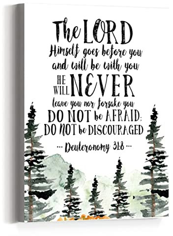 Deuteronomy 31:8 Wandkunst, inspirierende, christliche Wanddekoration, Bibelvers auf Leinwand, The Lord Himself Goes Before You, motivierende Leinwanddrucke, gerahmt, Wandkunst für Zuhause und Büro