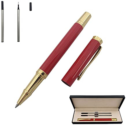 Accod Metal Signature Pen Office Rollerball Pen Business Gift Pen with 2 Refills High-end Gift Box Comfortable Grip Business Ballpoint Pen for Office Family Business Partners (Red)