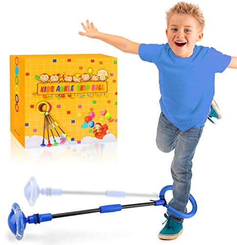 Chridark Ankle Skip Ball for Kids Age 3+, Foldable Flash Wheel Skip Ball, Outside Game Toys for Boys & Girls (Blue)