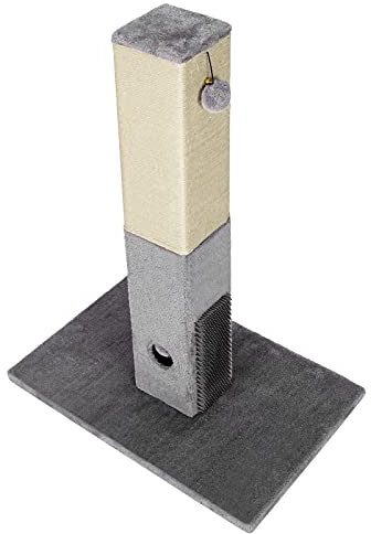 Maxmass Cat Scratching Post, 79cm Tall Cat Claw Scratcher with Soft Plush, Interactive Balls and Massage Brush, Natural Sisal Scratch Pole for Kitten