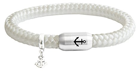 Paris Montana • Das Original Anker Gravur Segeltau Unisex Armband Mit Anker Anhänger Unisex Geflochten Handmade Hochwertiger Magnetverschluss Durchmesser 8mm (Weiß, 20.00 CM)
