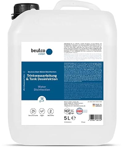 BEULCO CLEAN - Trinkwasserleitung & Tank Desinfektion 5 Liter Kanister - Wasserleitung & Wassertank Desinfektion & Reinigung für Wohnmobil, Wohnwagen & Caravan - Tankreiniger für Frischwasser 5L