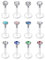 LAURITAMI 12stk Lippenpiercing Labret Stecker Bioflex 8mm 16G Medusa Monroe Flexibel Kunststoff Retainer Piercing Lippe