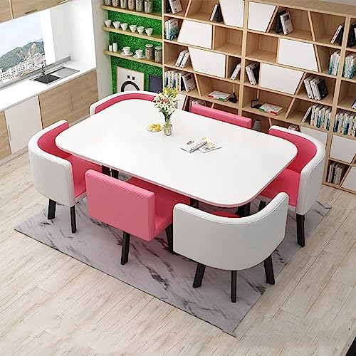 EYEWEB Esstisch mit 6 Stühlen Konferenztisch mit Stühlen Set Rosa Besprechungstisch for Bauernhaus, rechteckig, Küche, Metallrahmen (Color : Pink 5)
