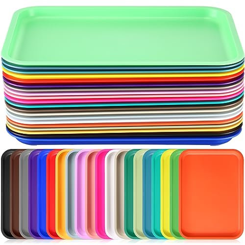 Sintuff 20 Pcs Plastic Art Trays Colorful Fast Food Lunch Trays Bulk Activity Crafts Sensory Serving Organizer for Home, School, Kids, DIY Projects, Painting, Beads(20 Colors,15 x 10 Inch)