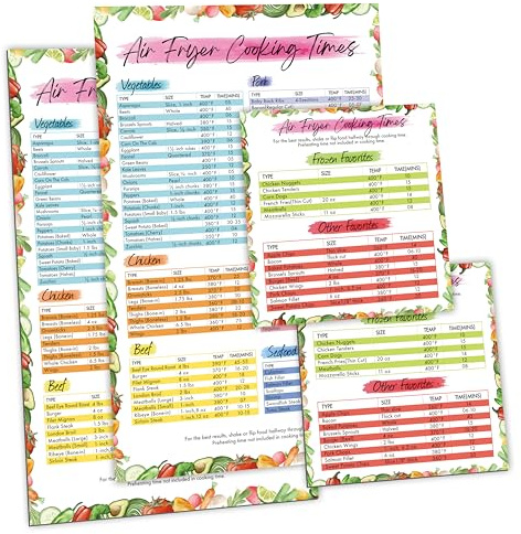 Air Fryer Magnetic Cheat Sheet Set, 2 Magnetic Ver & 2 Removable Tear/Water Resistant Sticky Ver Plus 68 Waterproof Blank Labels, Air Fryer Accessories Cook Times Quick Reference Guide for Cooking