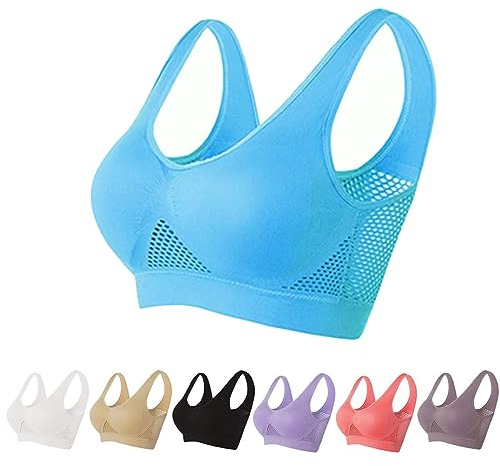 BH ohne Bügel Nahtloser Sport BH im 4er Pack für Sport Freizeit und Beruf, Atmungsaktiv Cooler Lift-up-Air-BH (Blue,Medium)