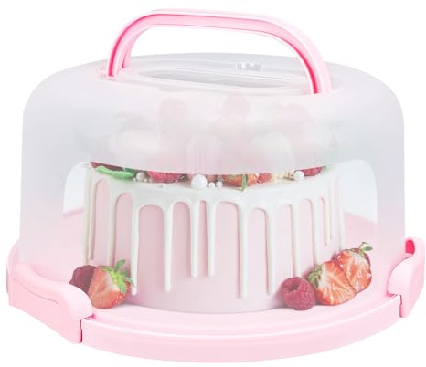 RTUDOPUYT Cake Carrier with Lid and Handle, Fit 10’’ Cake Stand with Lid, Cake Transport Storage Container, Cake Containers Cover Stand with Lids, 3 Secure Side Closures (Pink)