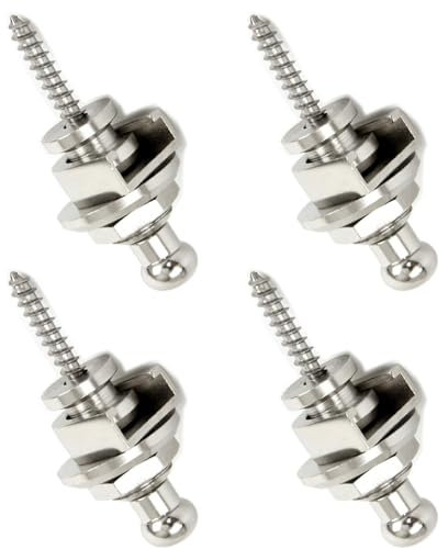 Bestgle 4Pcs Guitar Strap Locks and Buttons, Quick Release Security Strap Button Retainer Replacement Straplocks - Silver