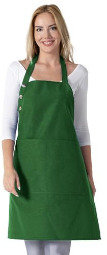 TOSHE Kitchen Apron Waterdrop Resistant Cotton Apron with adjustable Aprons for Women with Pockets 12 Color option Cooking Green Apron (Green)