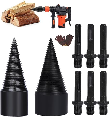 Bohrkegel Holzspalter mit 6 Adapter - Präzises & schnelles Spalter für Holz - Kegelspalter - Brennholz Bohrer - kompatibel mit Bohrmaschine, Akkuschrauber uvm (32mm+42mm)