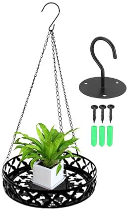 Ghjkldha Soporte para plantas de techo, maceta con gancho de techo, cesta negra para colgar plantas, maceta colgante de pared, colgador de plantas de metal para interiores y exteriores, decoración del