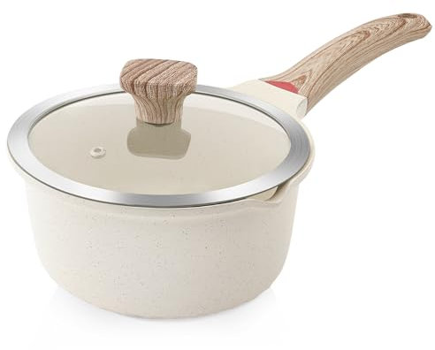 VINCHEF Stieltopf mit Deckel, 2QT Antihaft-Kochtöpfe, Induktionstopf-Sets, Stielkasserolle mit Silikonwerkzeugen und Topfschutz, PFAS- und PFOA-frei, Weiß