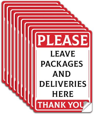 WADORN 10 Stück Paketlieferung Hier Schildaufkleber, Schild „Bitte Pakete Und Lieferungen Hier Abstellen“ Wasserdichte PVC Paket Lieferanweisungsanhänger von USPS 13x18cm