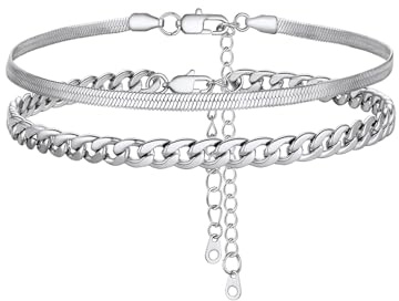 FOCALOOK Lot de Chaîne Cheville Acier Inoxydable Ajustable de 22+5cm, Bracelet de Pied Femme Chaîne Mirroir 3mm, Chaine de Cheville Maille Gourmette 5mm pour Homme