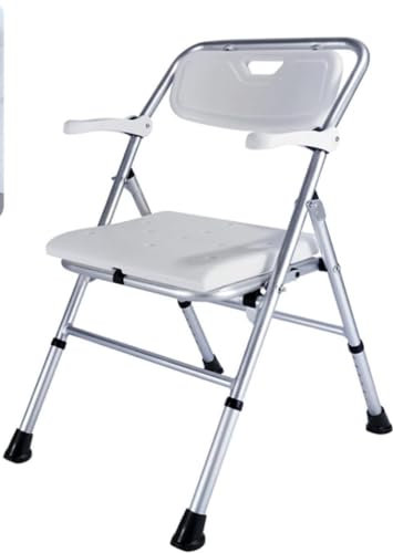Chaise de douche pliante avec accoudoirs et dossier, 6 niveaux réglables en hauteur avec design antidérapant, B