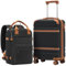 COOLIFE Valise cabine 55 x 35 x 20 cm pour avion Ryanair Bagage à main Bagage cabine valise rigide avec serrure TSA et 4 roulettes jumelées, noir/marron, 55 x 35 x 20cm -Set 2tlg, Valise cabine à