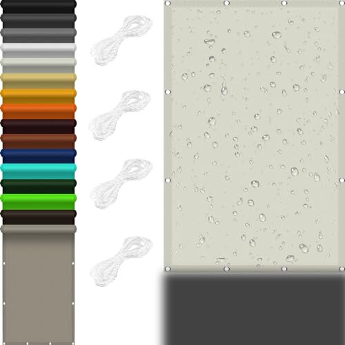Schattiernetz mit Ösen 2 x 6 m 98% UV Schutz Sonnensegel Auf Balkon mit Ösen Und Kordel,Ohne Bohren für Balkon Terrasse Garten Camping, Elfenbein