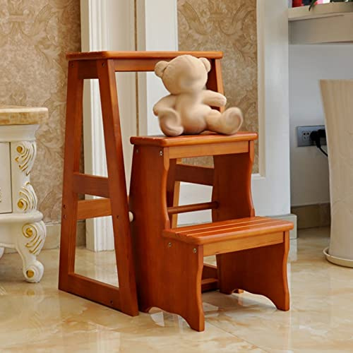 SZITW Taburete con escalones, Silla con Escalera de Madera, Escalera de Tijera Plegable multifunción de 3 escalones para el hogar, Taburete Simple de Madera, escaleras, Banco para Zapatos Que ahor