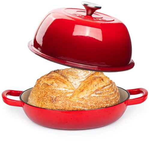 Enamelled Cast Iron Dutch Oven Pot – Dutch Oven For Sourdough Bread Baking – Cast Iron Bread Pot – Red, 6 Quarts, 22cm – by Nuovva